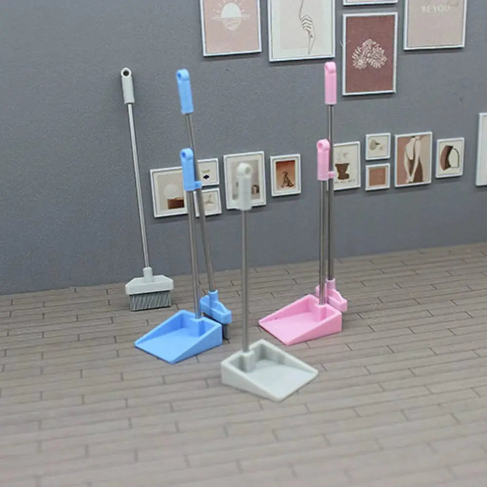 1set 1/12 Scale Miniature Doll House Cleaning Tools: Tiny Broom And Dustpan Model, Sanitation Decoration Accessories For Bathroo