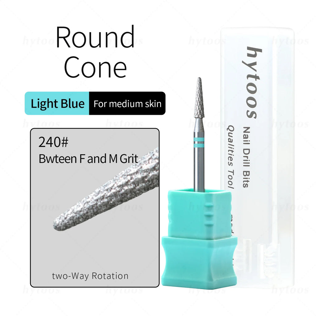 HYTOOS Round Cone Diamond Cut Pro Nail Drill Bits Chrome Russian Cuticle Bit for Electric Nail Drill Dead Skin Cleaner Prep Tool