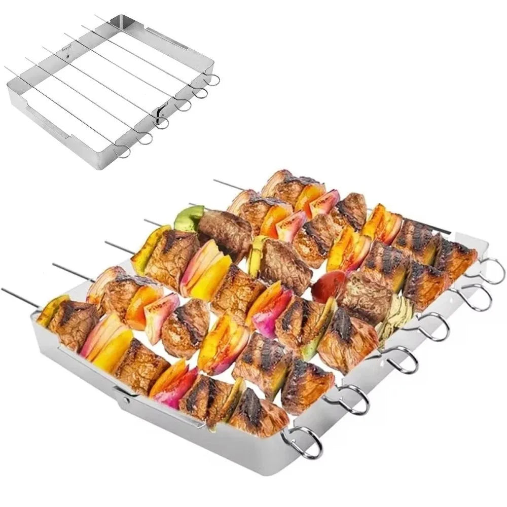 Creative BBQ Skewer Rack Set Stainless Steel Foldable BBQ Grill Rack Sturdy Grill Skewers Outdoor Grill Tools Birthday Party