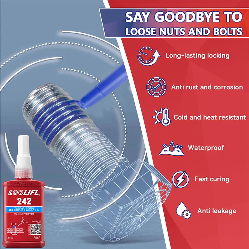Thread Lock Blue Medium Strength, Blue Threadlocker Against Losening and Leakage, 242 Anaerobic Screw Adhesive Fastening Screws