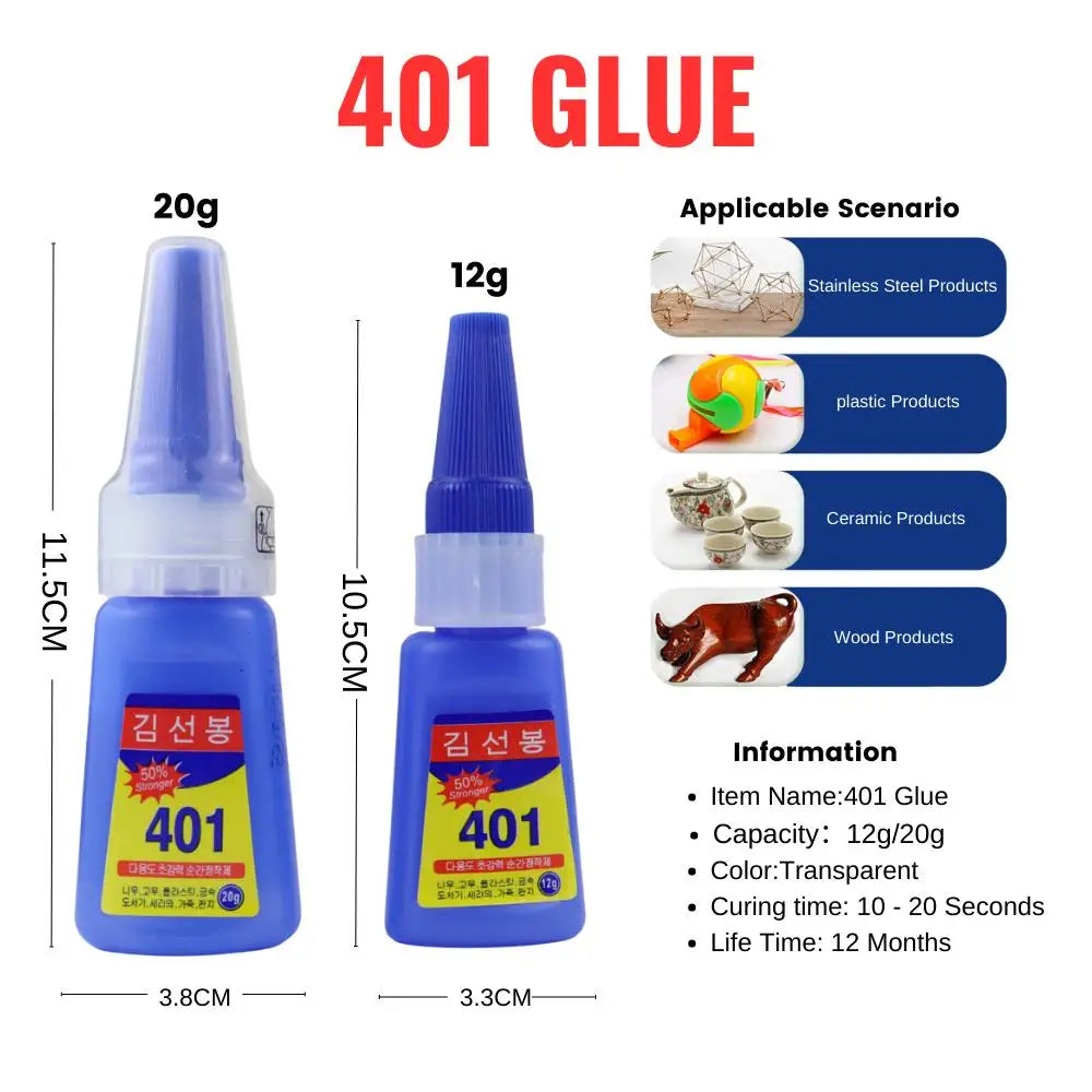 1pcs 12g/20g DYM  Strong Transparent 401 Glue Soft Shoes Manicure Repair Metal Plastic Accessories Multi-Functional Adhesive