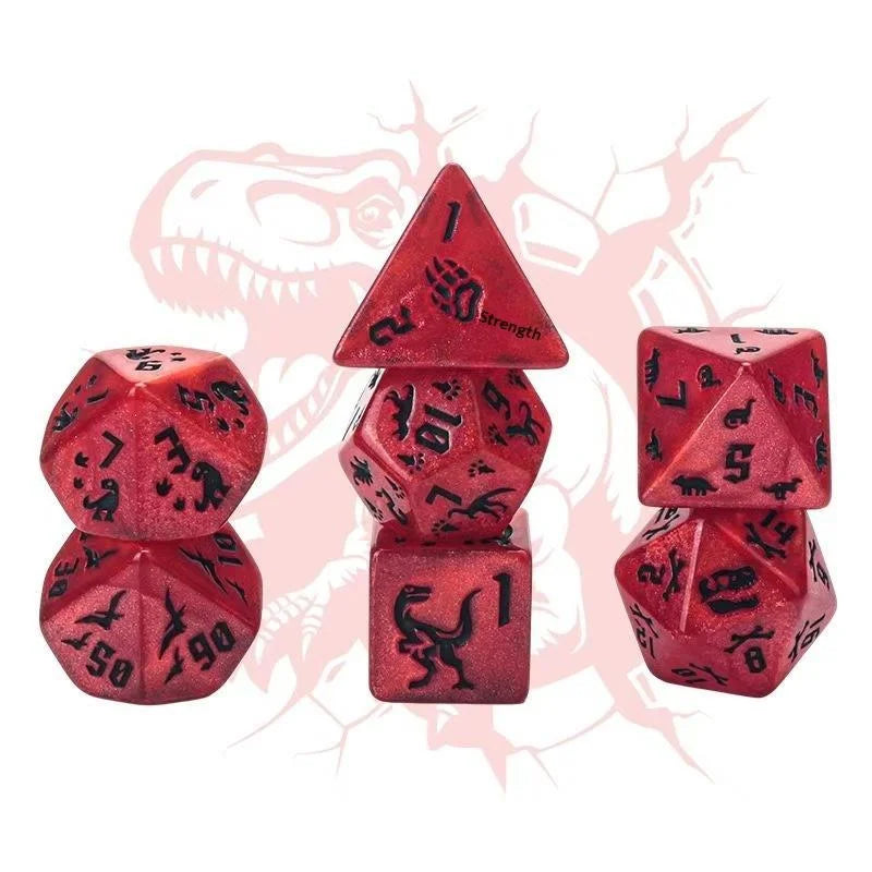 7Pcs/Set Dinosaur Dice Clear Engraved Digits Dice For Prehistoric Dinosaur For Tabletop Board Game Nights