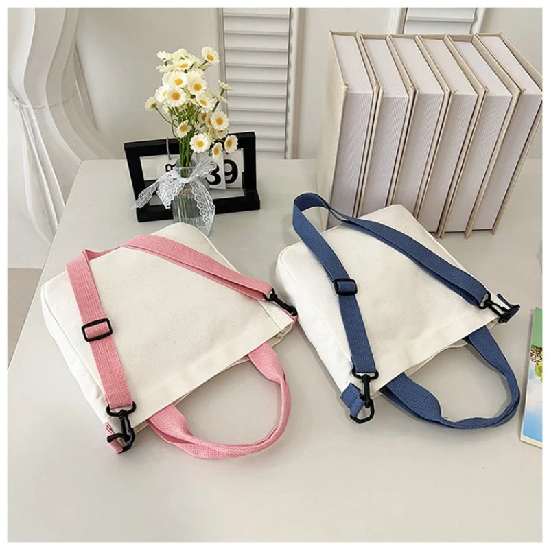 Custom Printed Solid Color Canvas Crossbody Shoulder Bag for Women Foldable and Reusable Multifunctional Shopping Handbag Purses
