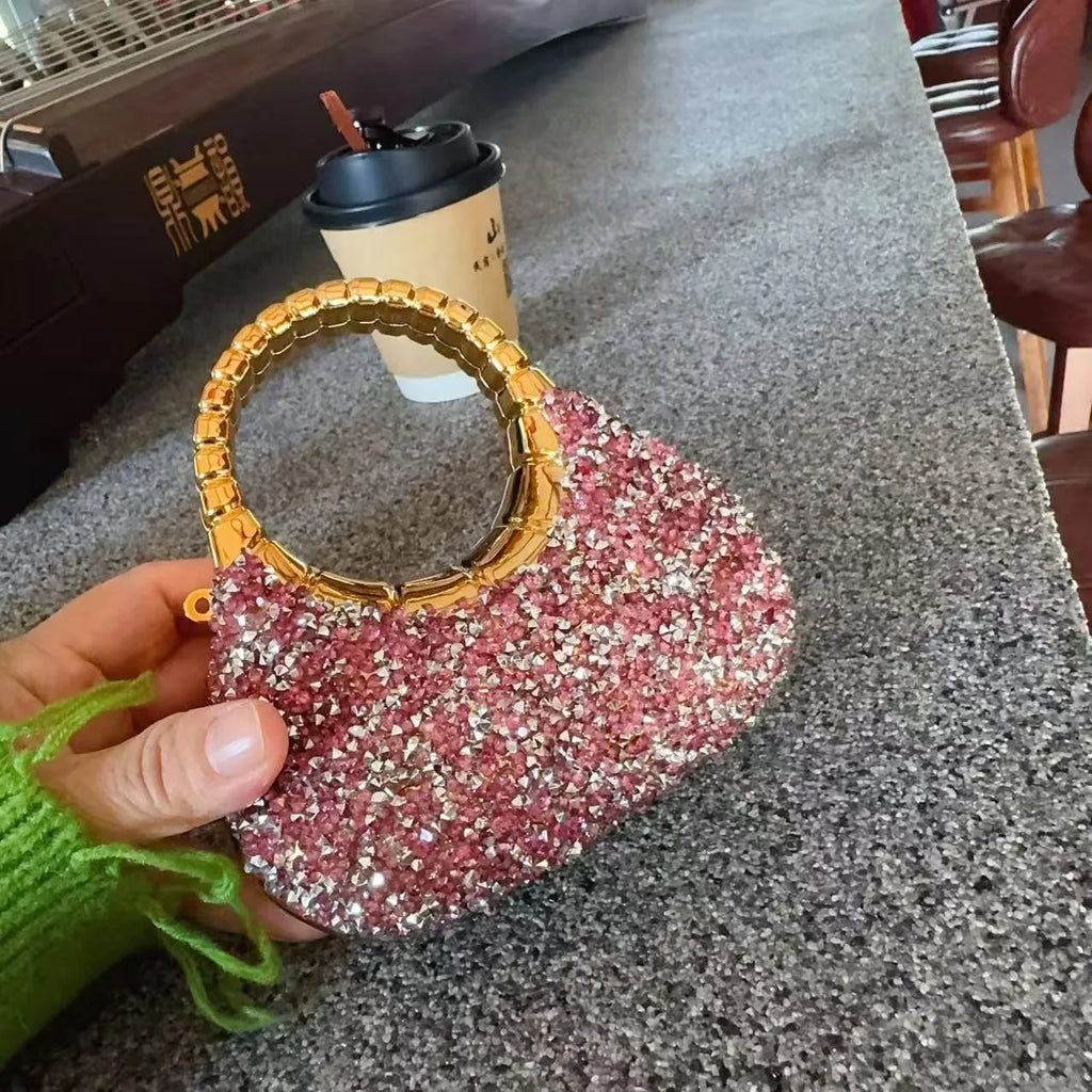 Mini Golden Pink Evening Bag Purses and Handbags Luxury Designer Shoulder Bags Diamond Party Wedding Acrylic Shiny Clutch Purse