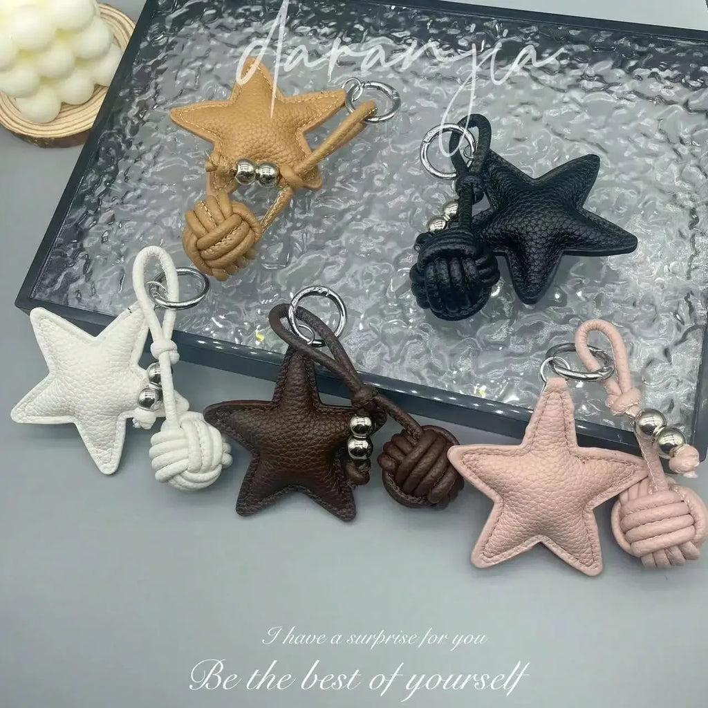 Star Woven Ball Keychain Bag Charm DIY Personalized Fashion Handbag Accessories for Women Small Gifts  Crossbody Bags Keychain