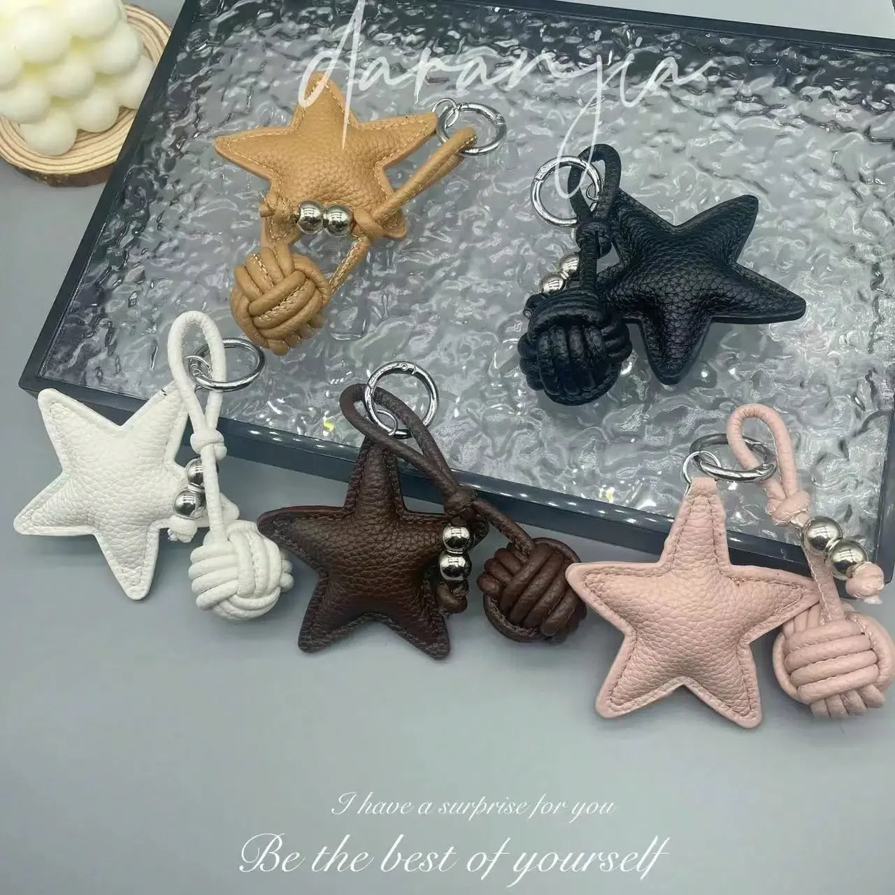 Star Woven Ball Keychain Bag Charm DIY Personalized Fashion Handbag Accessories for Women Small Gifts  Crossbody Bags Keychain