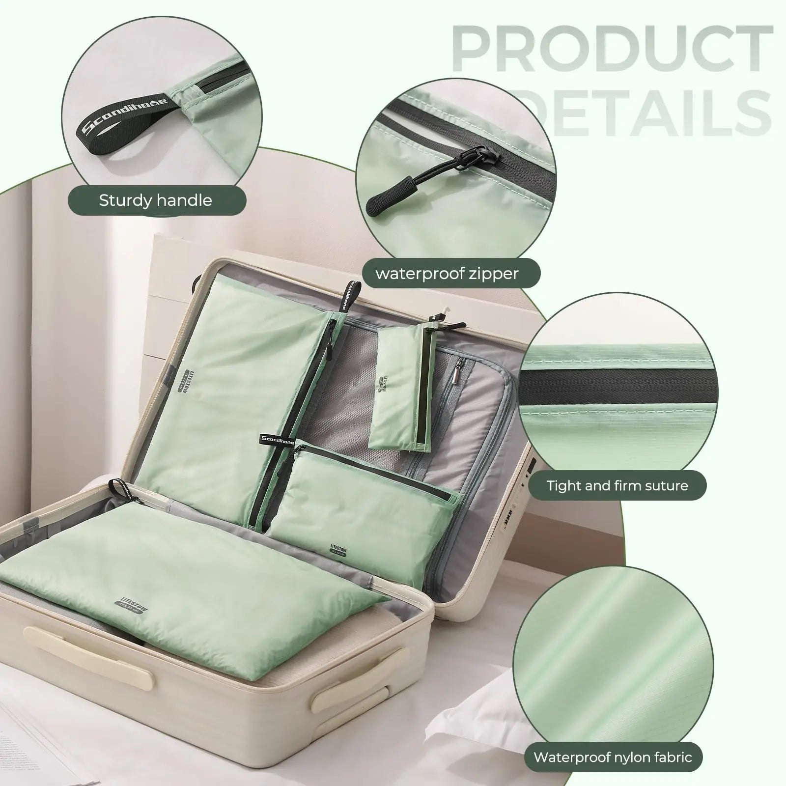 Waterproof Travel Storage Bags Set Lightweight Nylon Packing Cubes Pouch Luggage Organizer Clothes Toiletry Makeup Bag