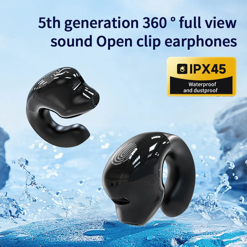 TWS Wireless Bluetooth Headphones Bone Conduction Headset HiFi Stereo Music Ear Clip on Ear Earring Sports Earbuds With Mic