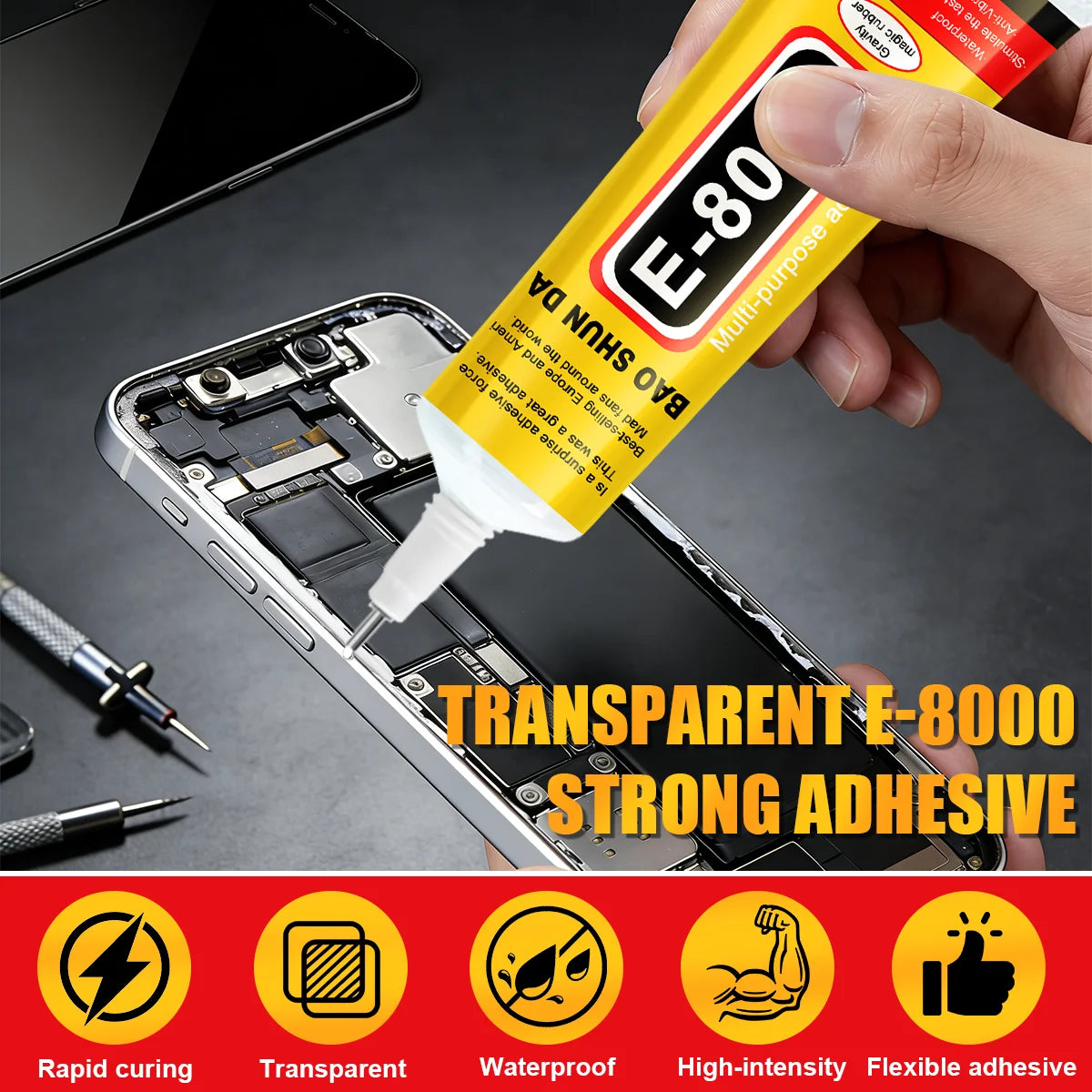 E8000 Phone Screen Bezel Repair Adhesive, E8000 Multi-Purpose Liquid Glue, Super Strong Adhesive for Jewelry, Crafts, Rhinestones, Diy, Phone Screen