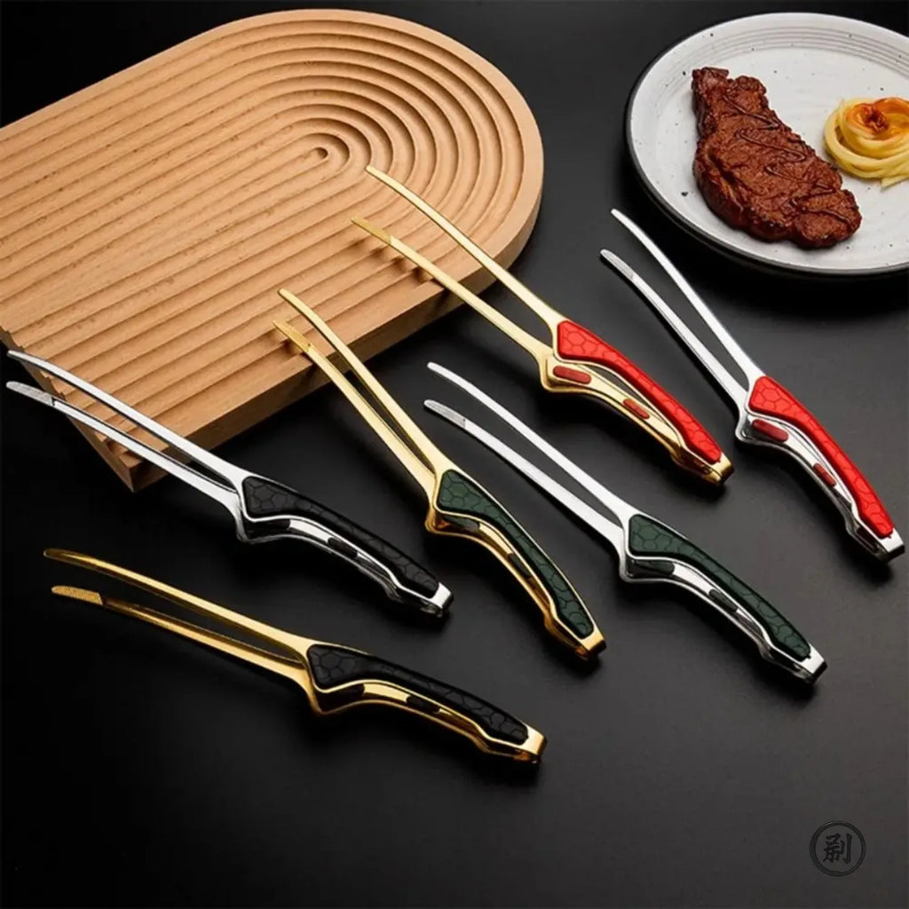 Non-Stick Stainless Steel Barbecue Tongs Anti-scald Anti-slip Steak Tongs Non-Slip Grip Kitchen Tongs for Cooking