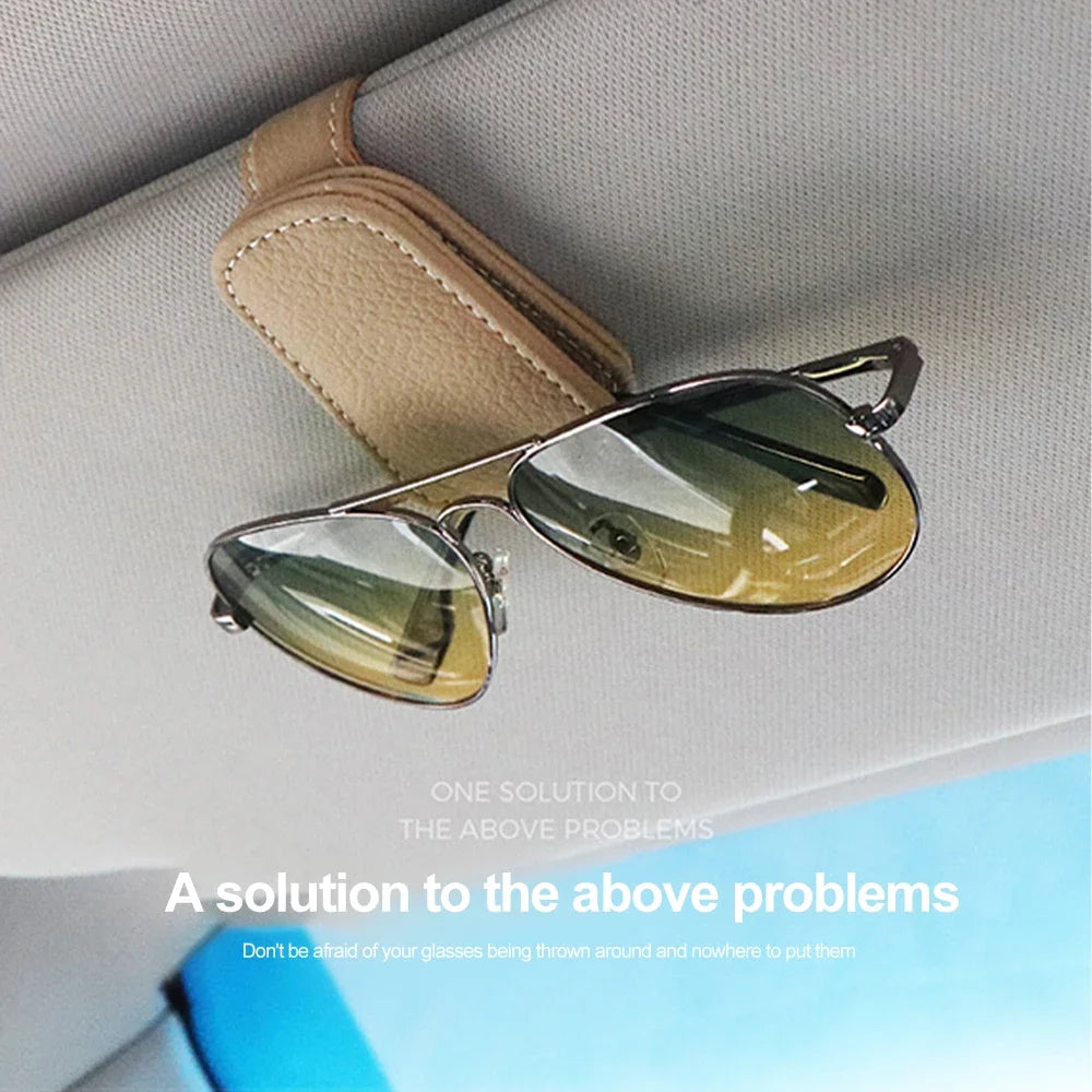 Universal Car Sun Visor Glasses Box Sunglasses Holder Card Ticket Clip Magnetic Leather Glasses Holder Eyeglasses Car Accessorie