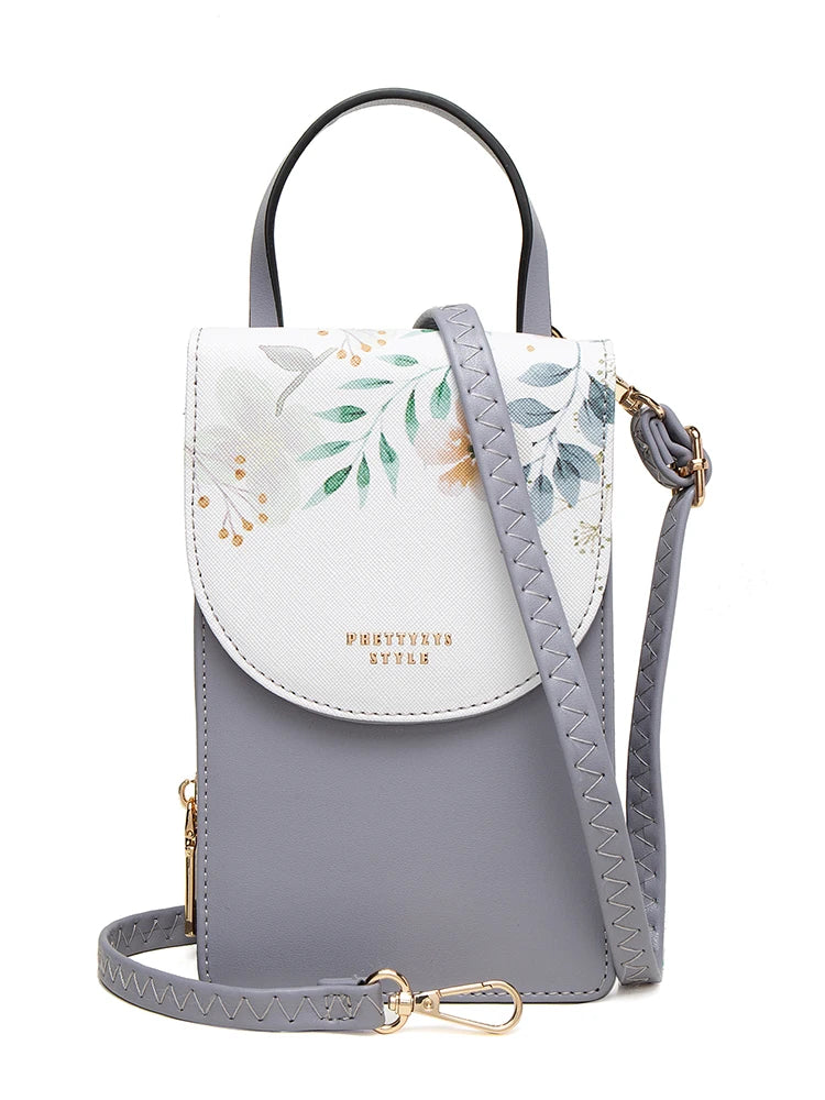 2024 Spring/summer new women's touch screen mobile phone bag Korean version PU leather clamshell printed shoulder bag Multi-func