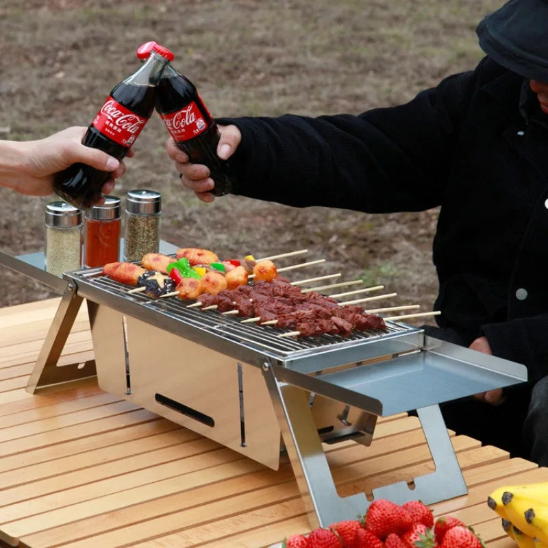 Stainless Steel Grill Outdoor Portable Charcoal Thickened Barbecue Household Small One-second Folding Carbon Baking Skewer Oven