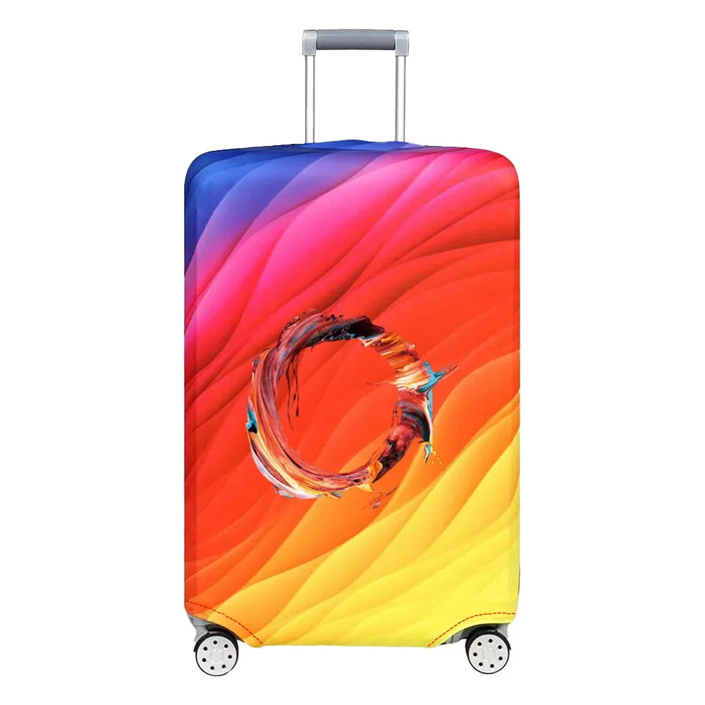 Luggage Cover Travel Suitcase Protective Cover Paint Letter Pattern Dust-Proof Stretch Fabric for 18-32 Inch Baggage Case