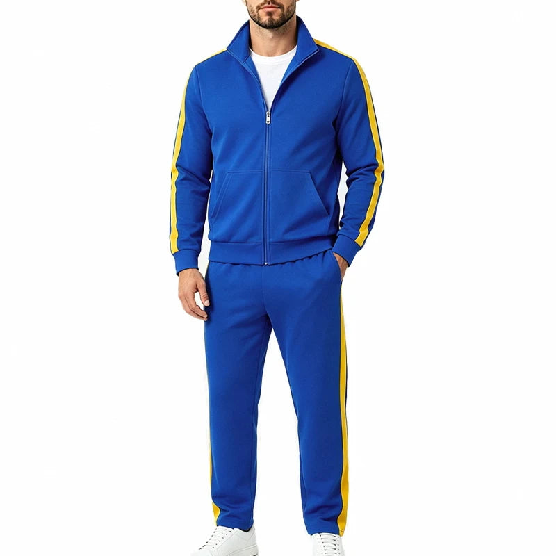 Men's two-piece loose casual commuting simple zip-up stand collar jacket and sweatshirt set, breathable and not stuffy