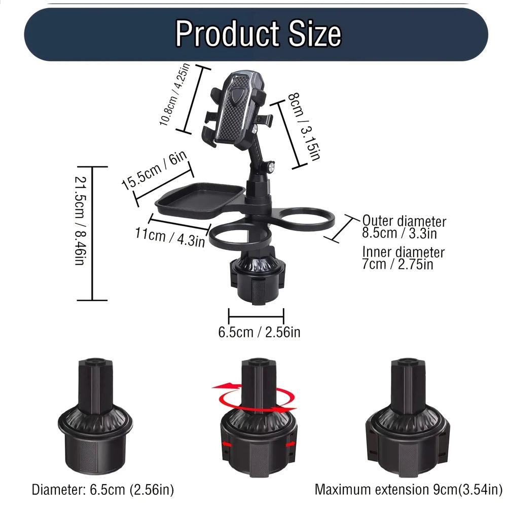 For Universal New 3 in 1 Detachable Car Cup Holder Tray Expandable Food Table 360 Rotating Design Sturdy Base Long Road Trips