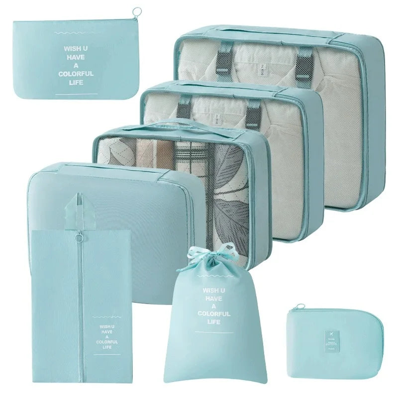 8Pcs Travel Organizer Set Portable Folding Suitcase Packing Cubes for Clothes Shoes Tidy Pouch Luggage Storage Bags