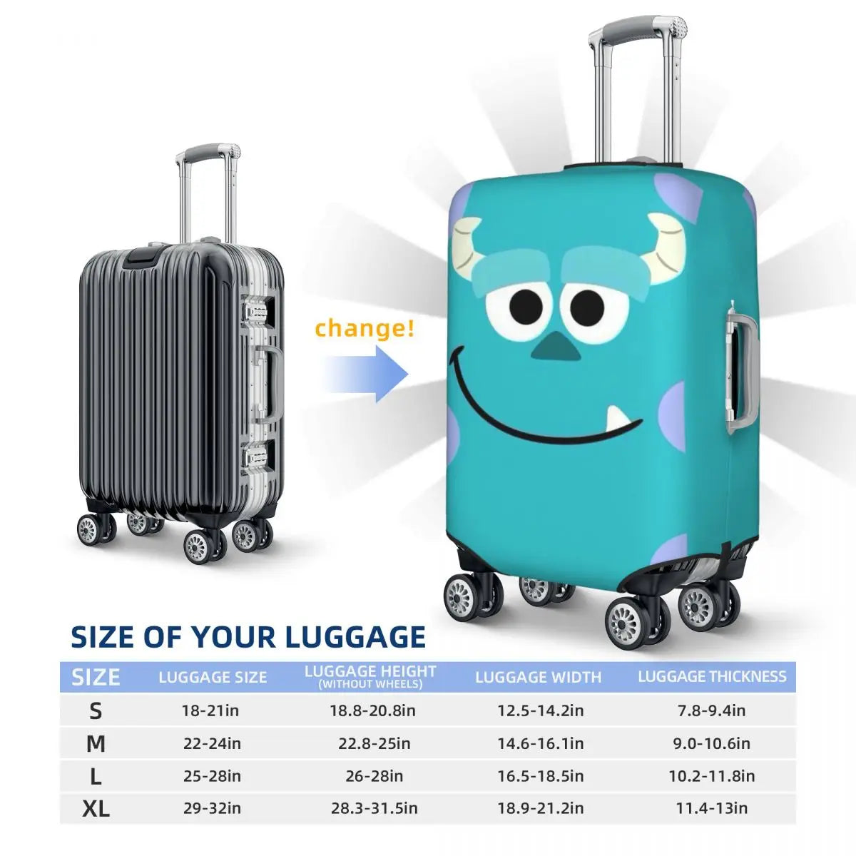Custom M-Monsters Anime University Luggage Cover Cute Suitcase Protector Covers Suit For 18-32 inch