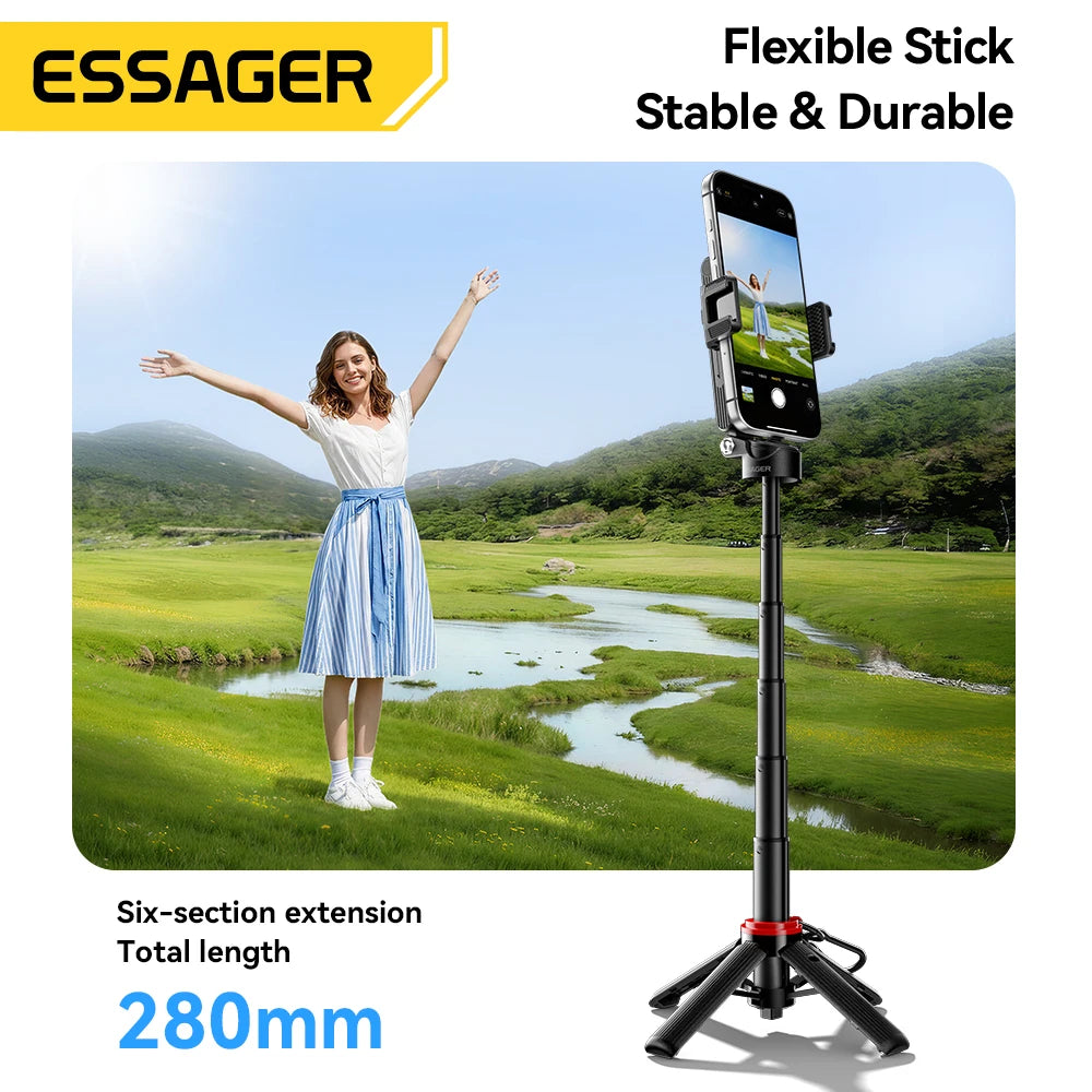 Essager 4-in-1 Multifunctional Magnetic  mini Selfie Stick with 360°Rotation Wireless Bluetooth Control Magnetic Clamp-on Holder