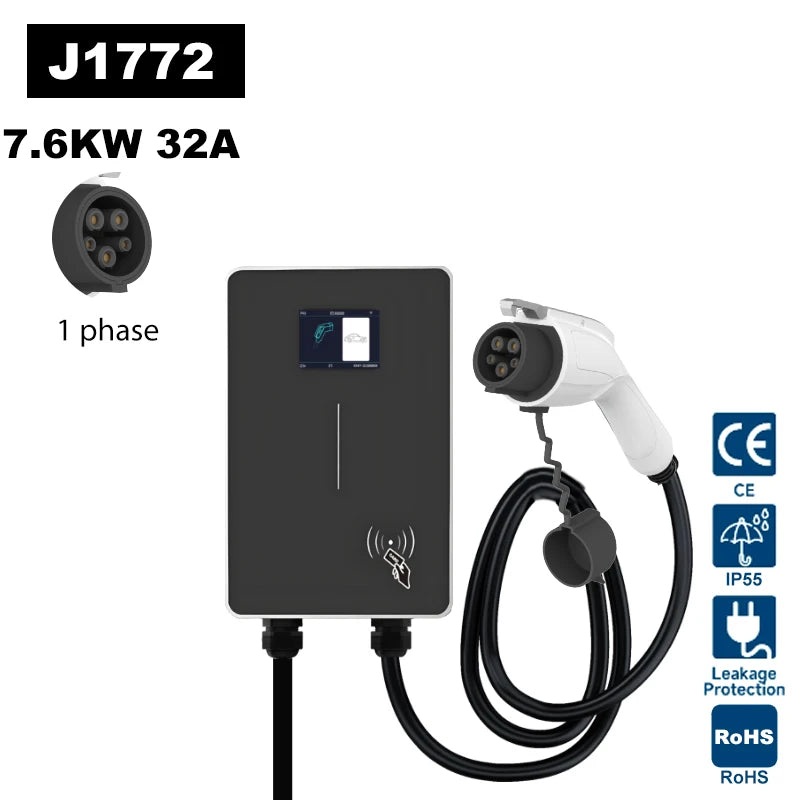 JIGU Type1 SAE J1772 EV Charger Station 32A Wallbox APP Function 7.6KW Charging Station Electric Vehicle Car