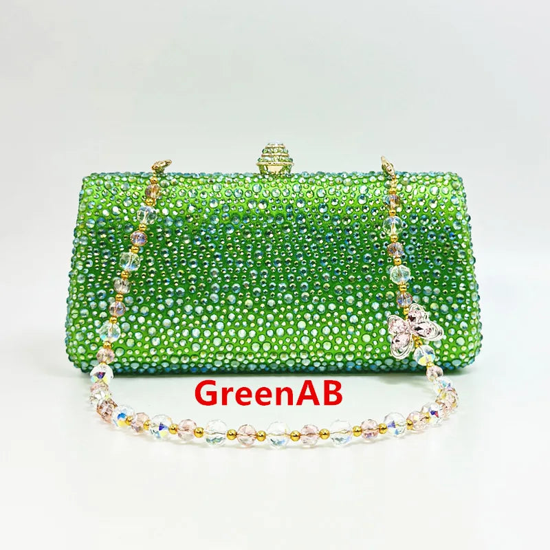 Luxury Ladies Clutch Evening Bag Crystal Rhinestone Butterfly Bag Chain Wedding Party Golden Wallet Christmas Gift Shiny Handbag