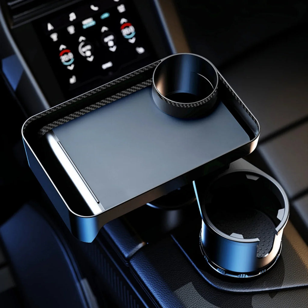Car Cup Holder Tray with Rotating Expandable Tray - Convenient for Takeout, Keys, Phone - Perfect for Quick Meals On-the-Go