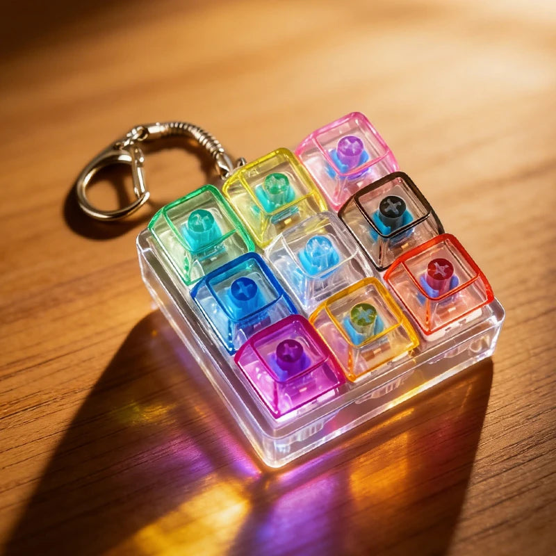  NEW Multi-choice Light Up Keyboard Keychain Crystal Clicker Fidget Toy Stress Relief Sensory Toy Portable Car Desk Decor Gift