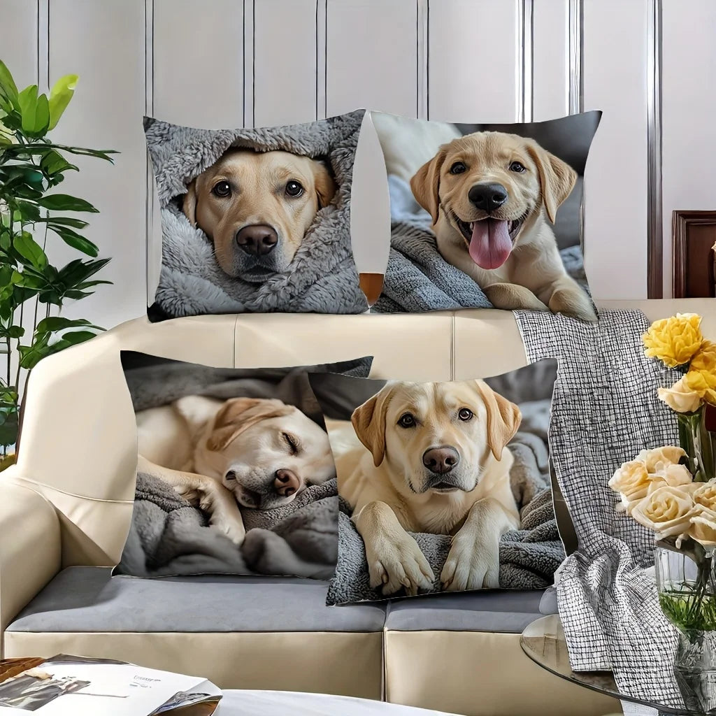 4-piece printed pillowcase set, Labrador theme pattern, relaxed vibe, perfect for dog lovers as home decor. Insert not included