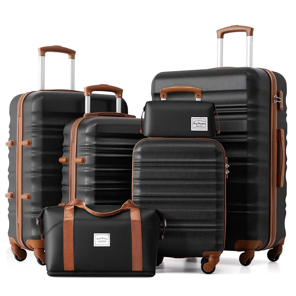 6 Piece Navy ABS Hardshell Carry On Luggage Set Spinner Wheels TSA Lock Travel Suitcase, Customized