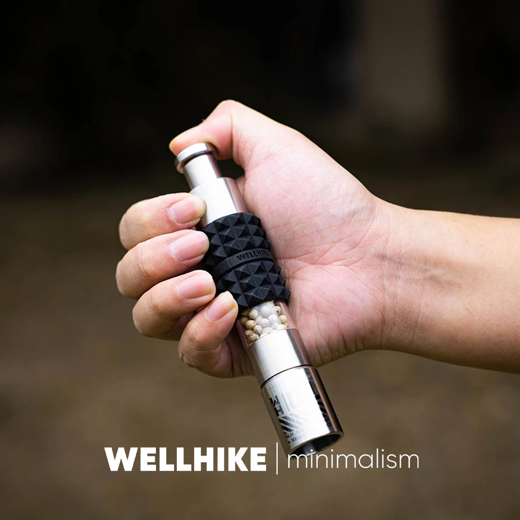 WELLHIKE Shock Wave Grinder - Stainless Steel Tactical Pepper & Sea Salt Manual Press Spice Shaker with GZ Silicone Sleeve