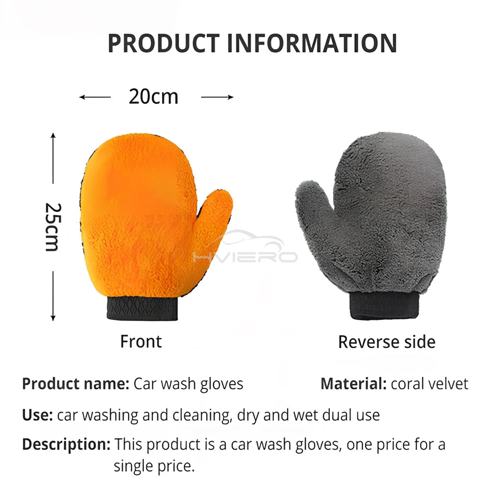 Auto Paint Care Wash Gloves Double Face Coral Velvet Bear Paw Beauty Cleaning Thumb Bicycle Tire Sponge Brush Tools Orange Gray