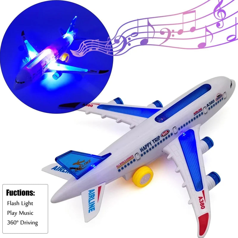 Light-Up Airplane Toy Kids Plane Toy with Music and Lights Automatic Obstacle Avoidance Educational Toy Birthday Gifts for Boys﻿
