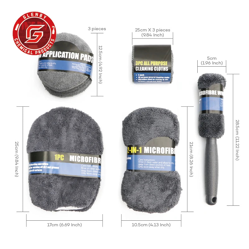 9-Piece Set Of Car And Motorcycle Cleaning Wipes Home Wash Gloves Car Wash Towels Cleaning Cloths Waxing Sponges Wheel Brushes