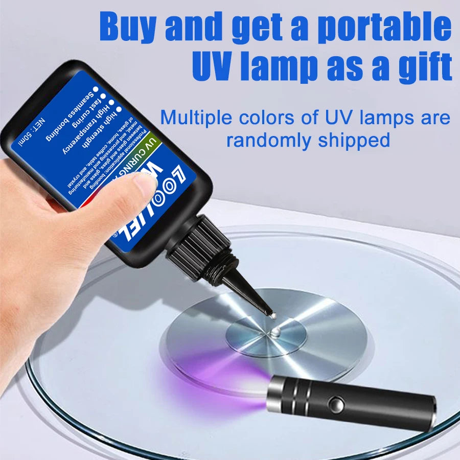 Super Strong UV Glue Ultraviolet Light Adhesive Second Fix Curing Powerful Bond Glass Metal Acrylic Quick Sealant DIY Craft