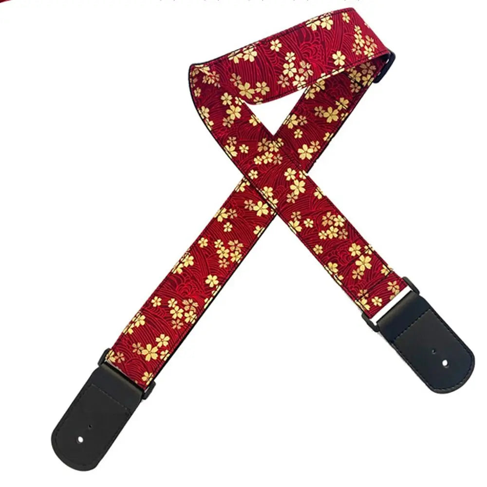 Vintage Guitar Strap Embroidered Print Red Crowned Crane Electric Guitar Belts Waves Ethnic Style Guitar Shoulder Belt Ukulele