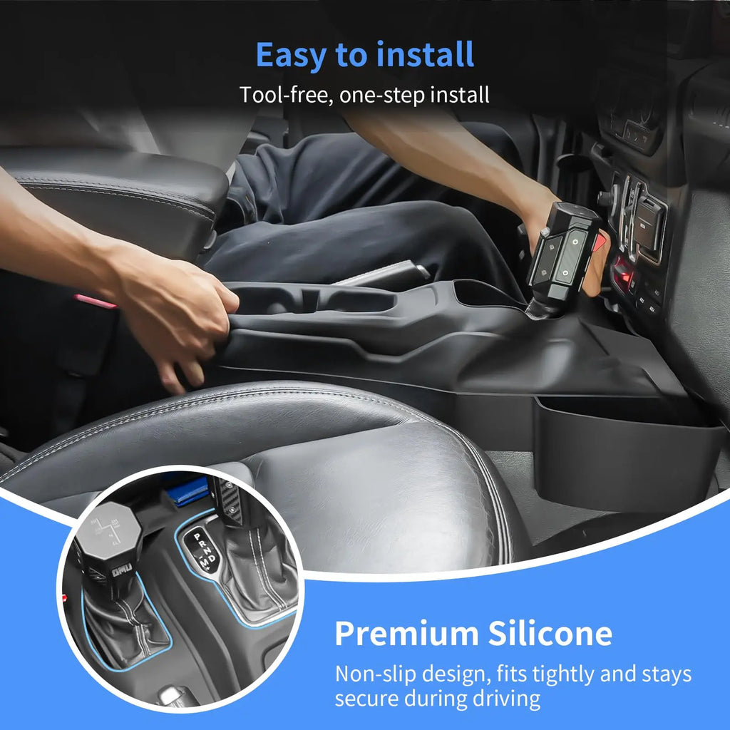 Center Console Organizer Gear Shift Side Storage Pocket Tray & Cup Holder For Jeep Wrangler JL JLU & Gladiator JT 2018 - 2025