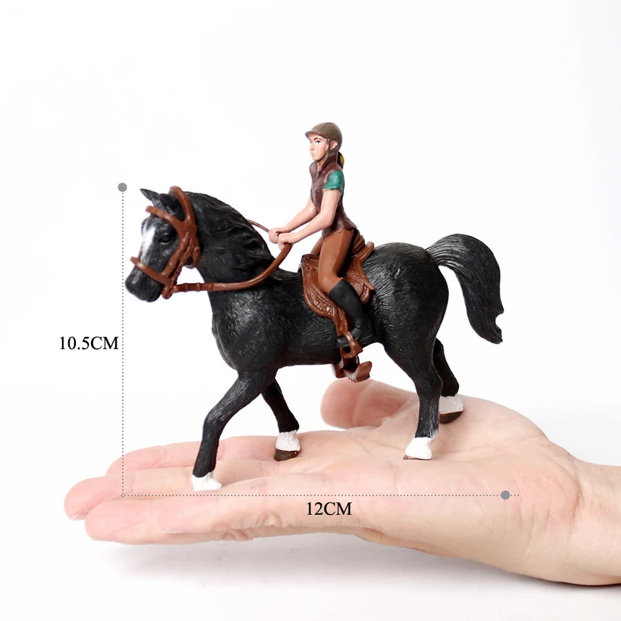 Realistic Equestrian Rider Horse with Saddle and Bridle Riding Playset Model Figures Decoration Educational Toys for Kids
