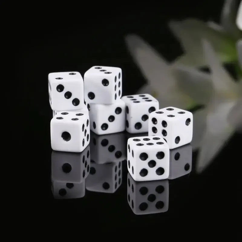 100PCS Mini White Dice Set - 5mm 8mm 10mm 12mm 14mm 16mm D6 Sizes Square-Edged with Black Dots for Board Games