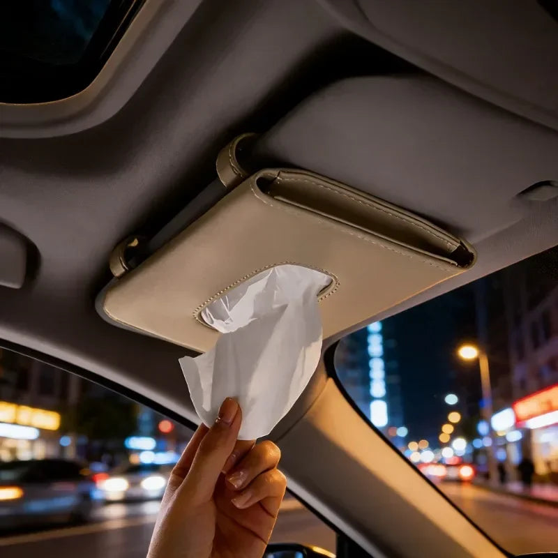 Sun Visor Hanging Tissue Box Holder Leather Auto Car Truck Vehicle Interior Storage Decoration Practical Car Accessories