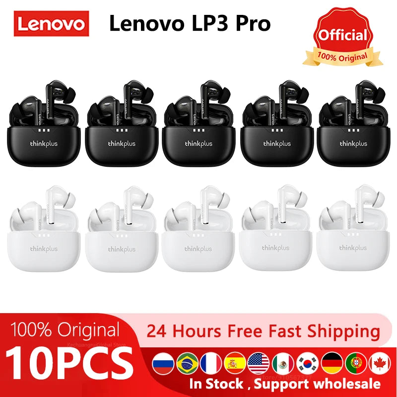 10pcs Lenovo LP3 Pro Wholesale 2pcs Original LP3 Pro Wireless Bluetooth Headphones HiFi Stereo Earbuds Noise Reduction With Mic