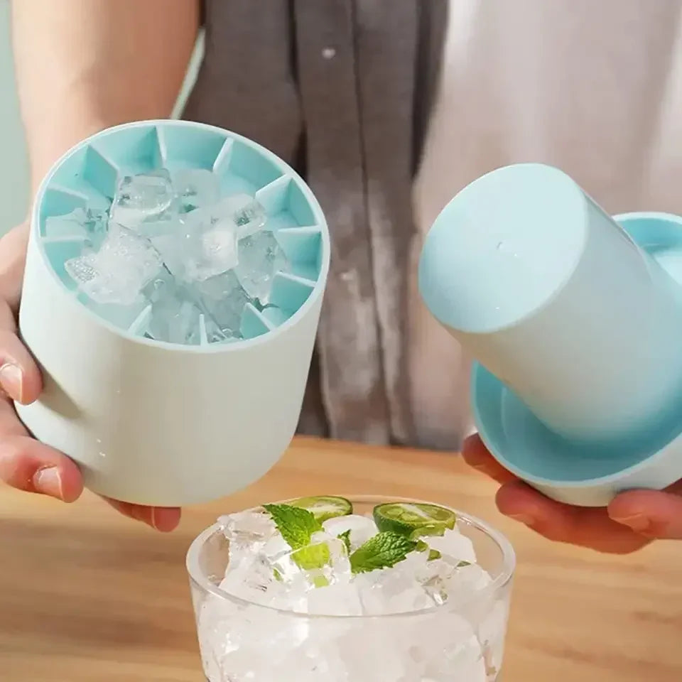 Silicone Cylinder Ice Crate DIY Household Refrigerator Ice Mould Food Grade Silicone Bucket Ice Crate with Lid Summer Drink Tool