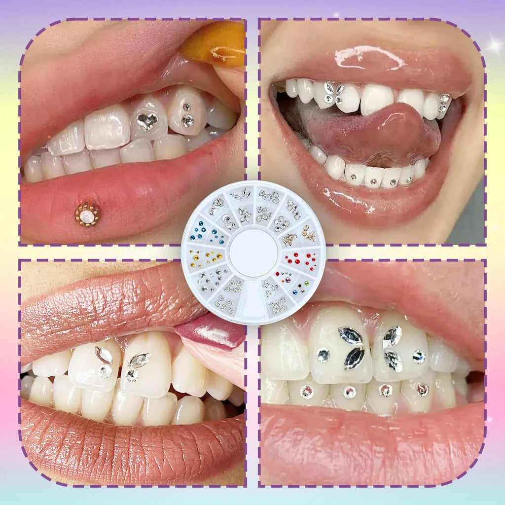 Strong-Adhesive & Removable Tooth Gem Set - With Dental Glue for Secure DIY Crystal Decoration, Unisex Smile Customization.