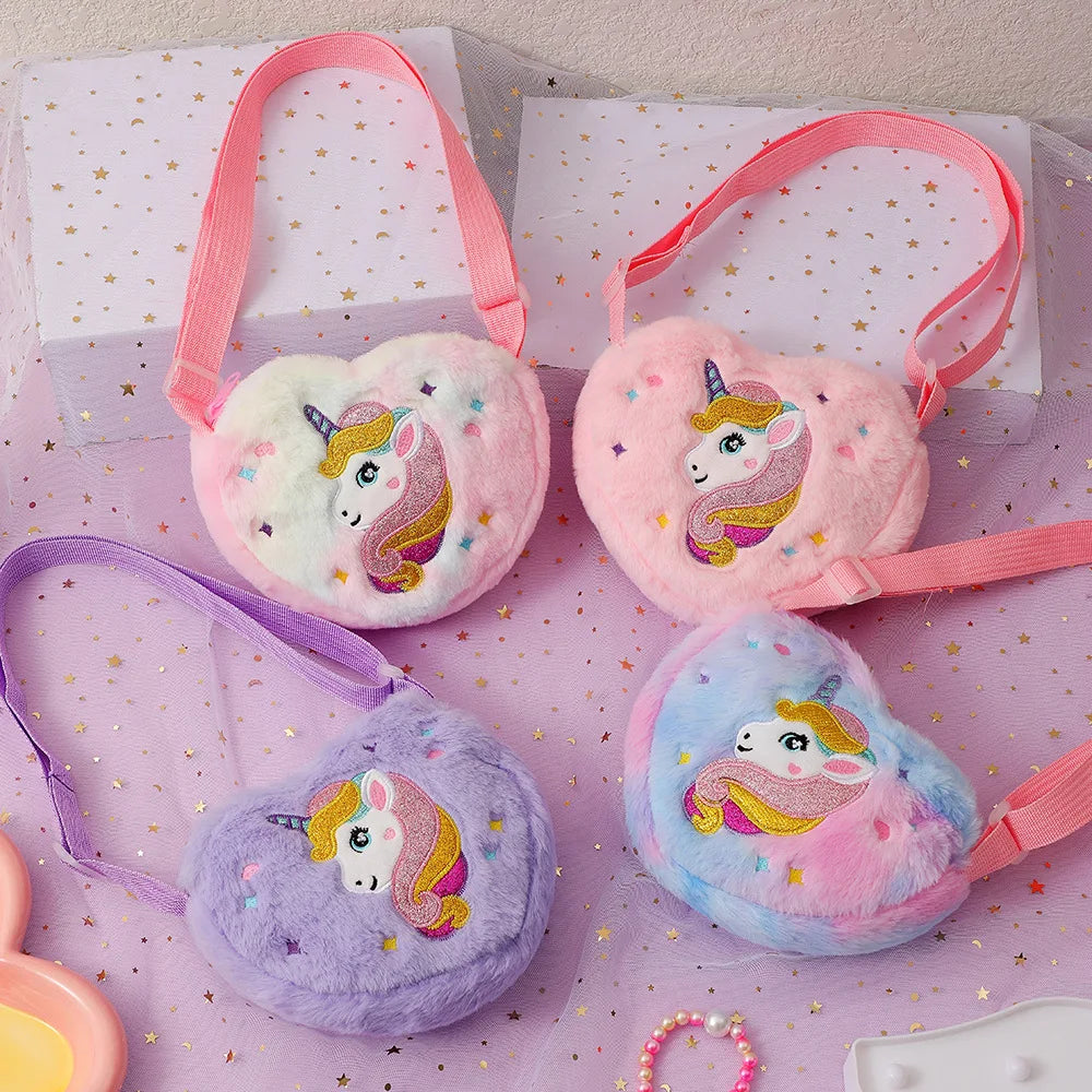 Kawaii Plush Crossbody Bag with Adjustable Shoulder Strap Cute Fluffy Unicorn Shoulder Purses Unique Handbag Tote with Zipper