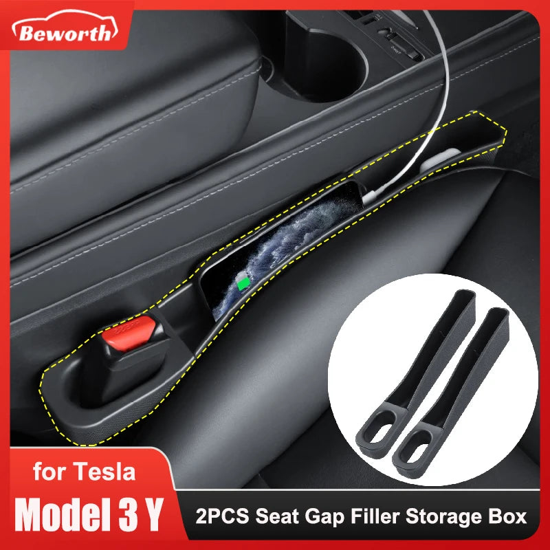 2PCS Seat Gap Storage Box for Tesla Model 3 Y Strip Crevice Organizer Filler Pocket Multifunction Wallet Keys Card Phone Holder
