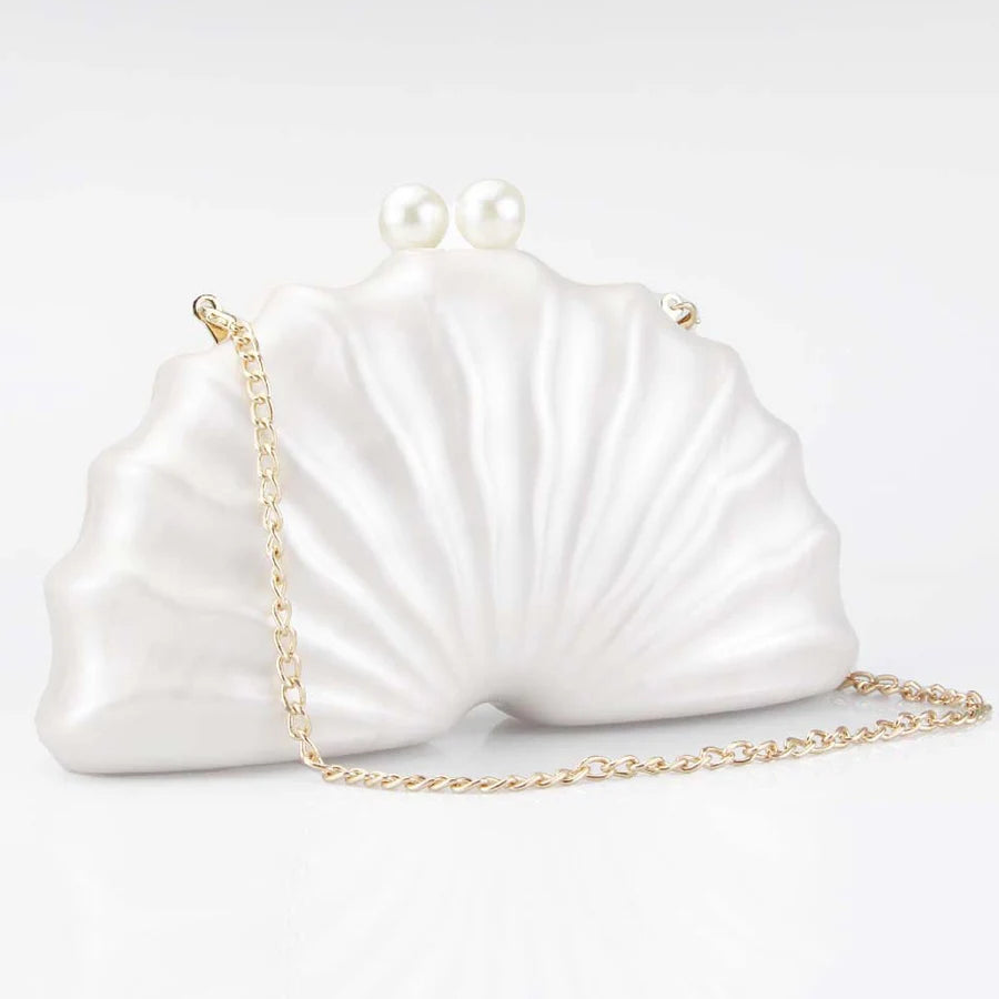 Acrylic shell shape clutch bag women designer evening party cute purse white pink champagne shell handbag chain shoulder bag sac