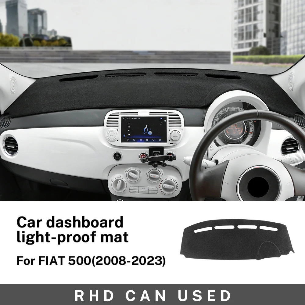 LHD RHD For Fiat 500 2008-2023 Abarth 595 2012-2017 2018 2019 2020 2021 2022 2023 Flannel Dashmat Car Sunshade Mat Carpet Pad