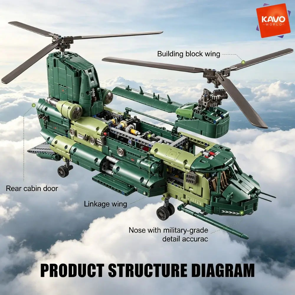 KAVOWORLD 1826PCS Chinook Tandem Rotor Transport Helicopter Building Blocks Model Toy Bricks Toys Ideal Gift for Military Fans