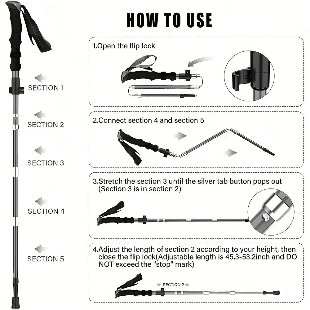 2 Pack Lightweight 100% Carbon Fiber Collapsible Sticks for Walking and Hiking - for Men and Women - Adjustable Height and Retra