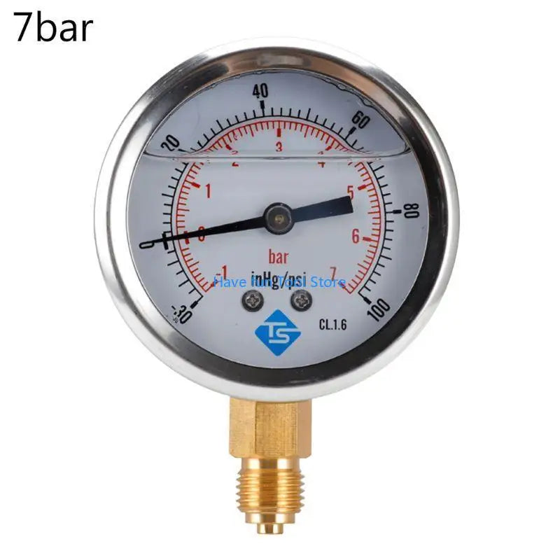 193B 1/4 BSP Bottom Mount Pressure Vacuum Gauge Glycerine Filled 68mm -1/+10 Bar
