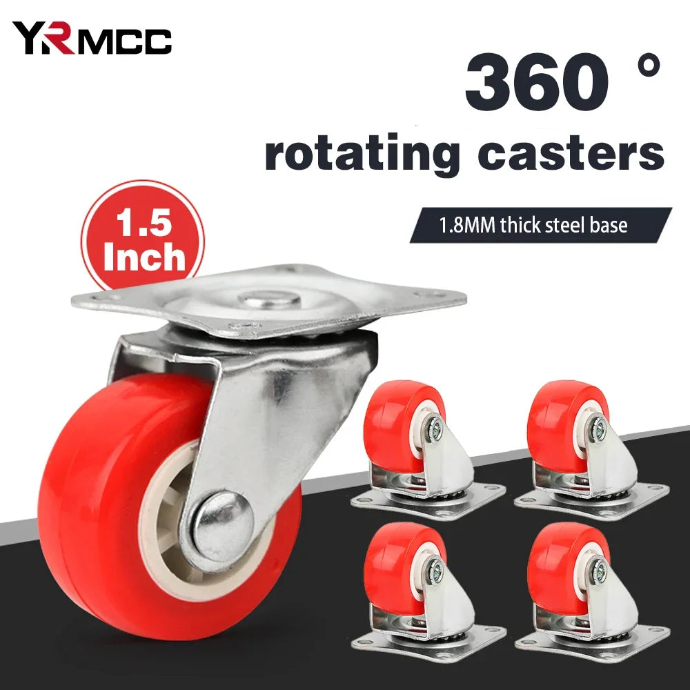 10PCS Car Swivel Casters 360 Degrees Heavy Duty Wheel Caster 1.5 Inch Wear Resistant Mute Heavy Trolley Wheels Red Swivel Castor